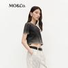MO&Co. Washed Distressed Cotton Rhinestone Short Sleeve T-Shirt