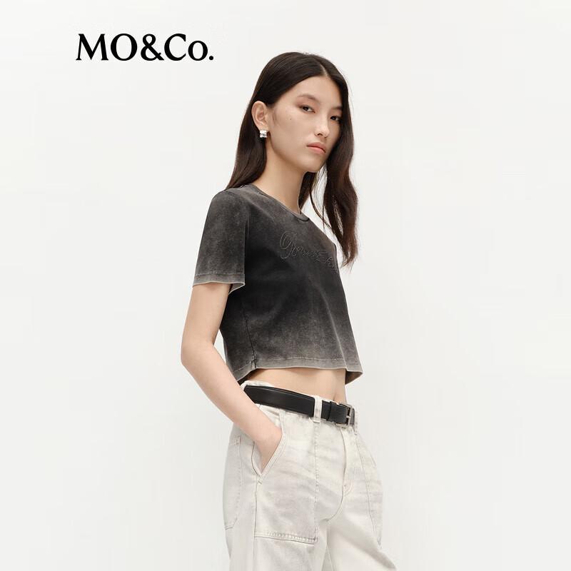MO&Co. Washed Distressed Cotton Rhinestone Short Sleeve T-Shirt