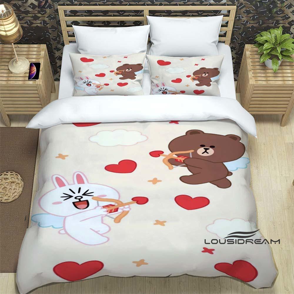 Sunflower Cartoon BROWN & FRIENDS Printed Bedding Set – Duvet Cover Set – A luxurious gift for teenage girls, suitable for doubl