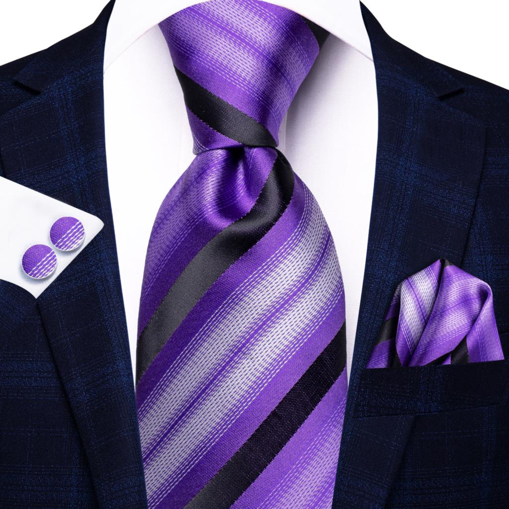 Hi-Tie Viola Unito Paisley Seta Cravatta da Matrimonio per Uomo Design Novità Fazzoletto Gemelli Regalo Set Cravatta Uomo Festa Business Dropshipping