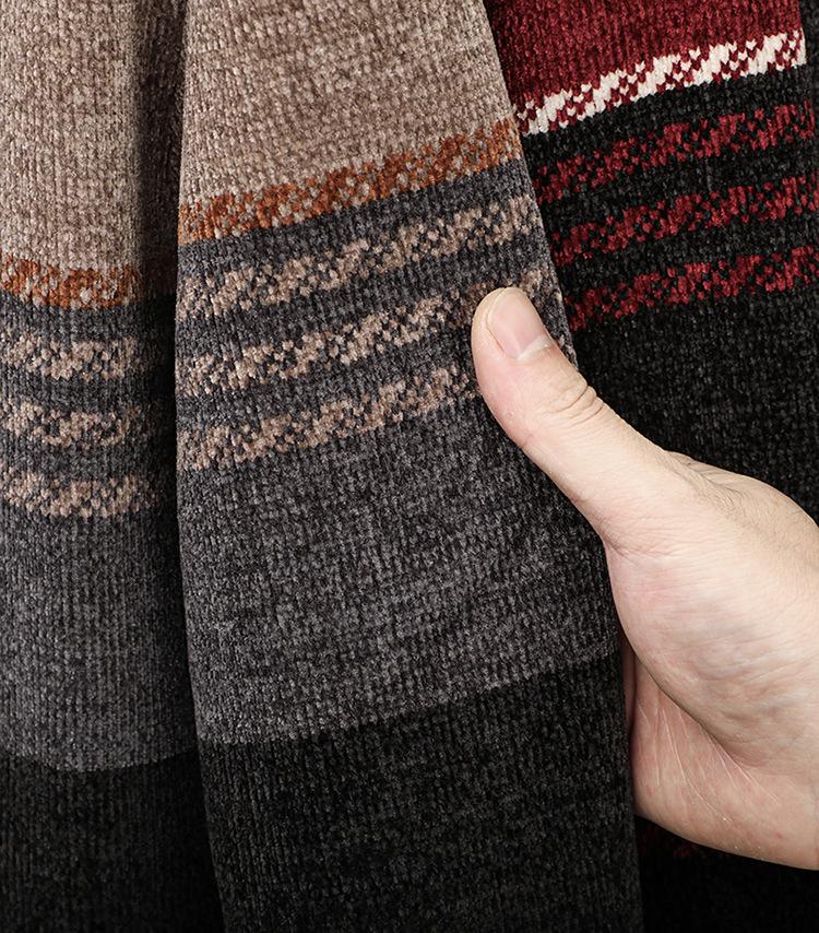 Men's Warm Chenille Half-High Collar Zipper Sweater - Velvet Knitwear for Autumn/Winter