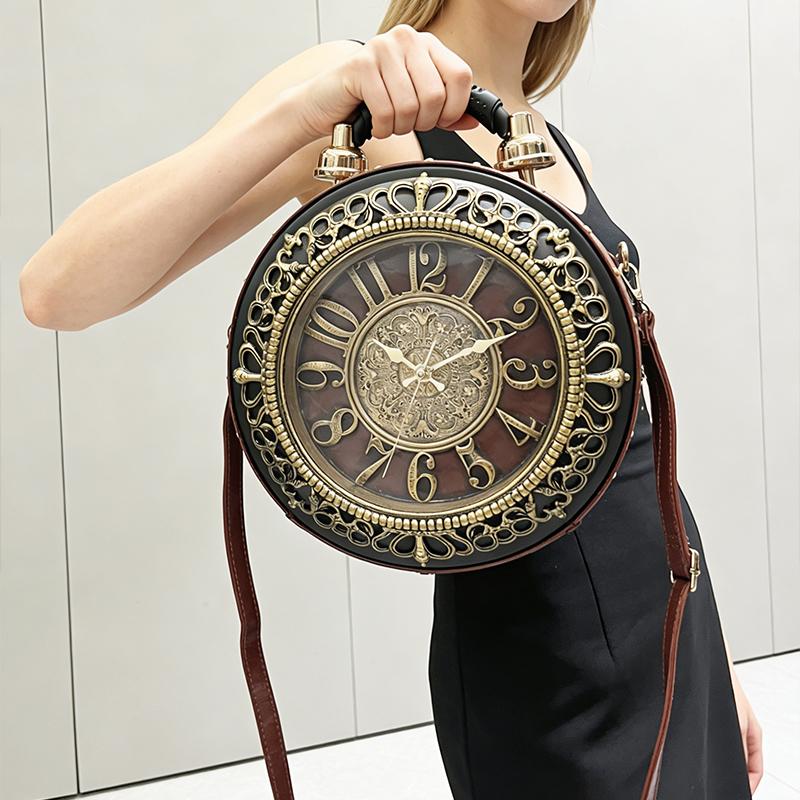 Women's Luxury Handbag, Funny Clock-shaped Bag Round Bag European American Style Crossbody Bag Classic Retro Shoulder Bag