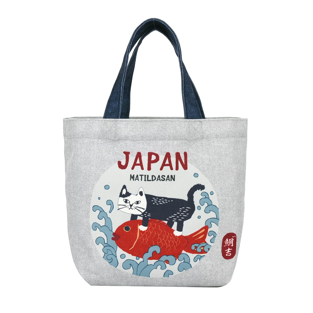 

canvas petite tote Matilda and Sea Bream GY [Kusuguru Japan] Japanese-patterned bag, сірий колір