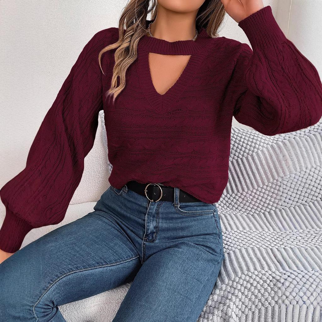 Fashion Solid Color Knitted Sweater for Women Autumn Winter O-neck Long Sleeved Sexy Hollow Pullover Sweaters Comfort Casual Top