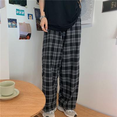 Men's Casual Straight Leg Harajuku Plaid Hip Hop Trousers