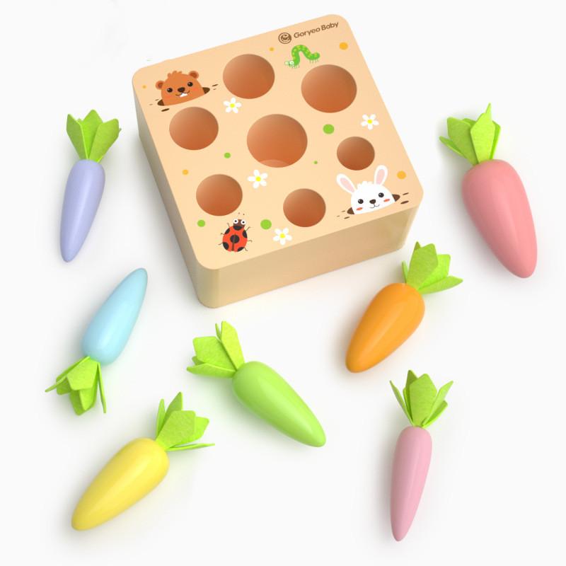 Baby Montessori Toys Wooden Block Set Pulling Carrot Ability Alpinia Shape Matching Size Cognition Educational Toy Gift Kid