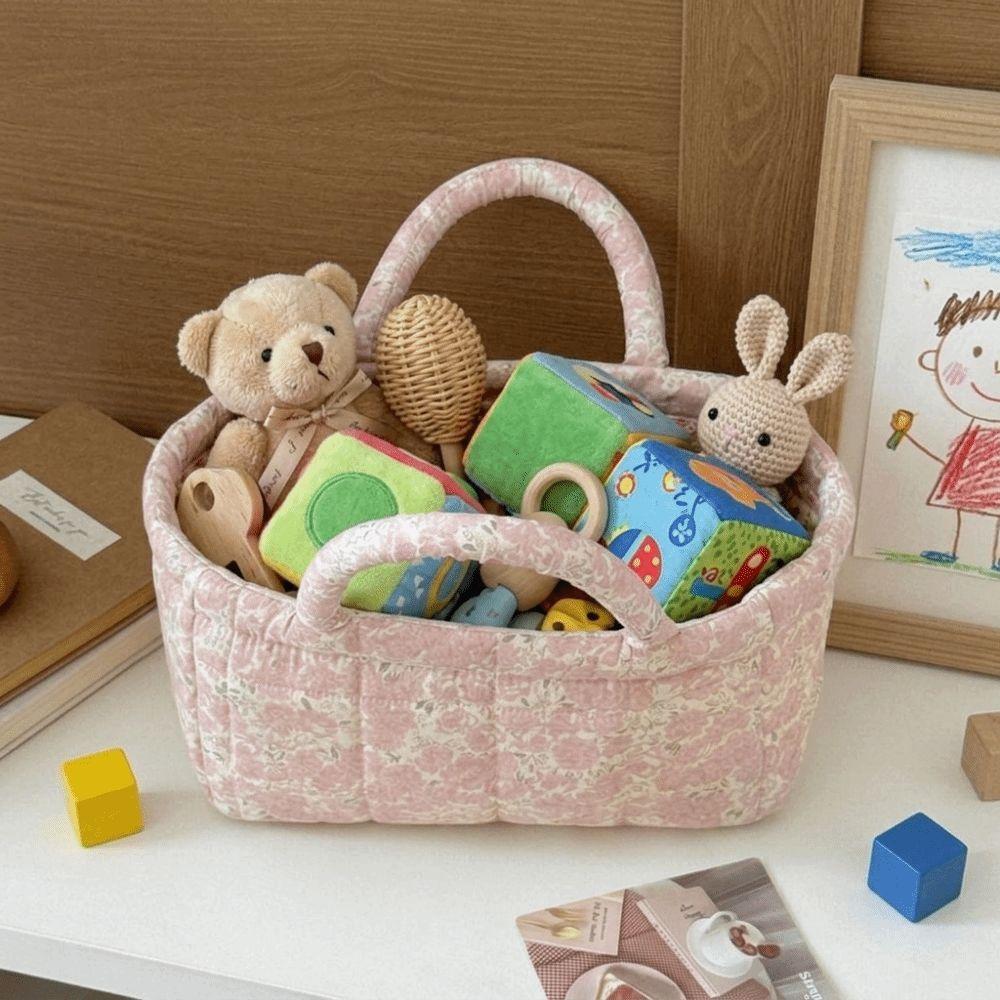 Open Top Foldable Fabric Basket Quilted Laundry Basket With Handles  Bedroom Storage