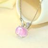Natural Ice Pink Ross Quartz Cute Cat Crystal Pendant Trendy Gem Necklace for Woman Elegant Cham Girl's Party Gifts Jewelry
