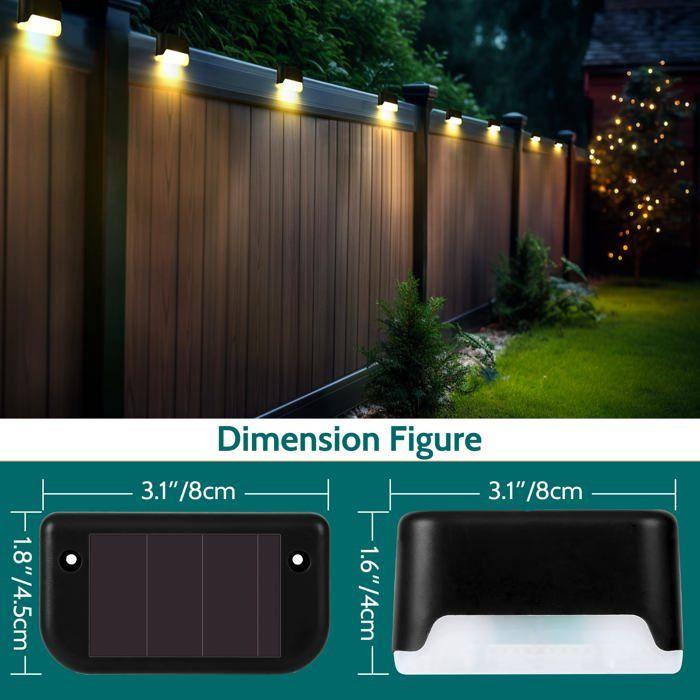 Lot de 8 lampes solaires de terrasse étanches pour escaliers extérieurs et marches, Noir, blanc chaud