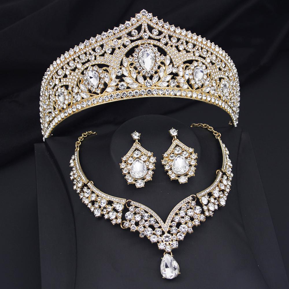 Princess Bride Crown Jewelry Sets for Women Tiaras and Necklace Earrings Set Prom Bridal Wedding Birthday Jewelry Accessory