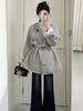 Winter 2025 Petite Deep Grey Wool Coat - Women's Thickened, Stylish Outerwear