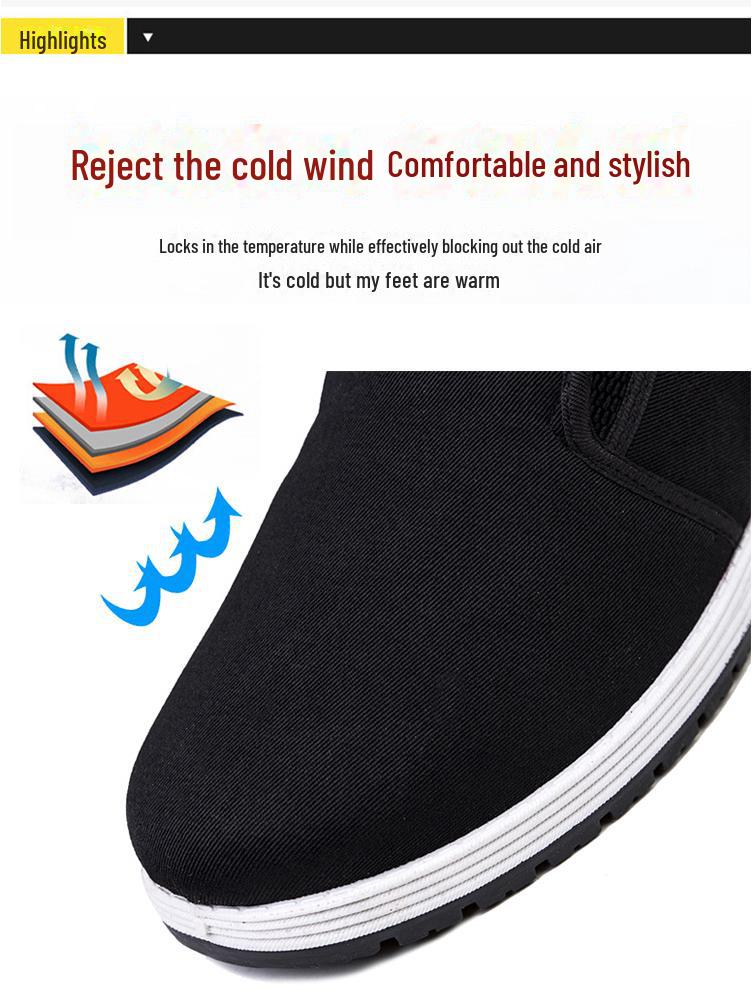 Men's Winter High-Top Velvet-Lined Cotton Shoes for Warmth, Suitable for Middle-Aged and Elderly.