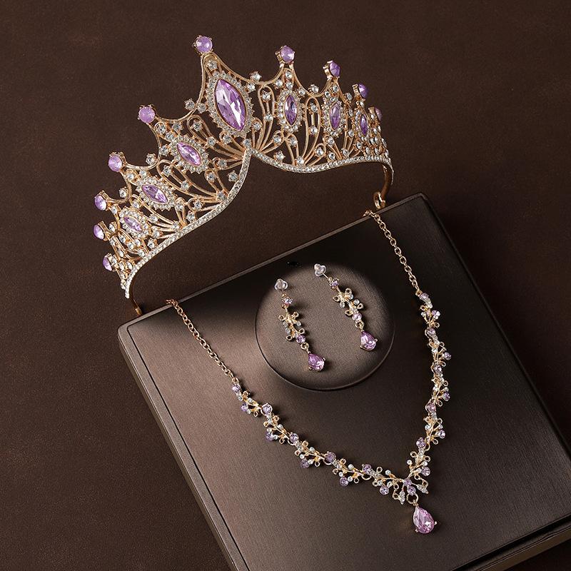 3Stk/Set Kristallkrone Barock Schmuckset Haarkleid Accessoires Halskette Ohrring Geburtstag Hochzeit Strass Frauen Mädchen