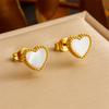 Gold Plated Mother of Pearl Heart Necklace Earrings Set Dainty Love Pendant Jewelry