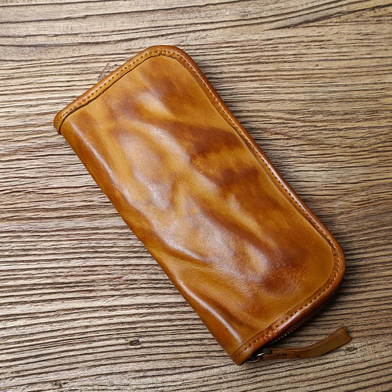Vintage Handmade Men`s Leather Clutch Bag