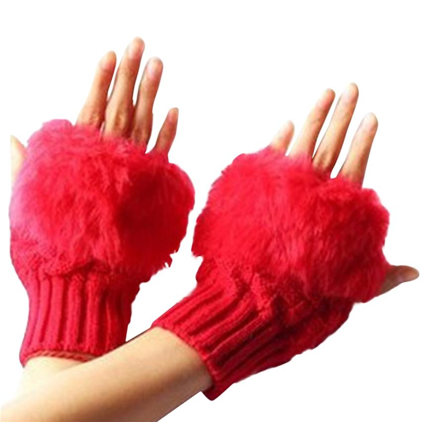 Mitaines Gants sans doigts Pour Femmes Dames Hiver Longueur Poignet Chaud Confortable Fourrure 1 Paire Tricoté