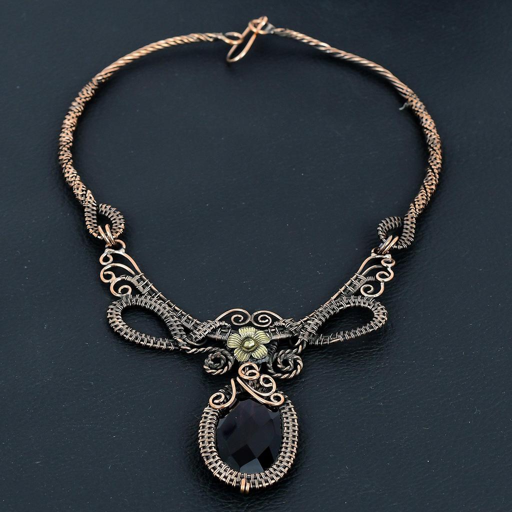 Amethyst Necklace Handmade Jewelry, 999 Copper Wire Wrapped Necklace Designer Gemstone Jewelry Adjustable Chain Necklace Gift For Mom
