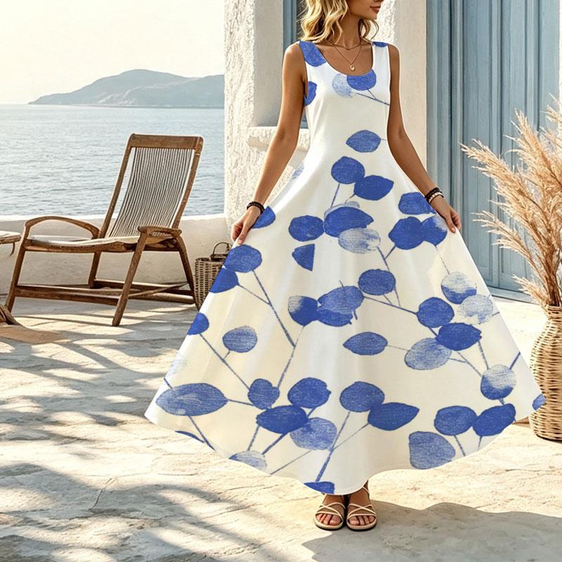 Blue Leaf Collection Minimalist Sleeveless Floor Length Maxi Dress,Lightweight Fabric,Loose Fit,Flattering,Versatile for Vacation & Daily Wear