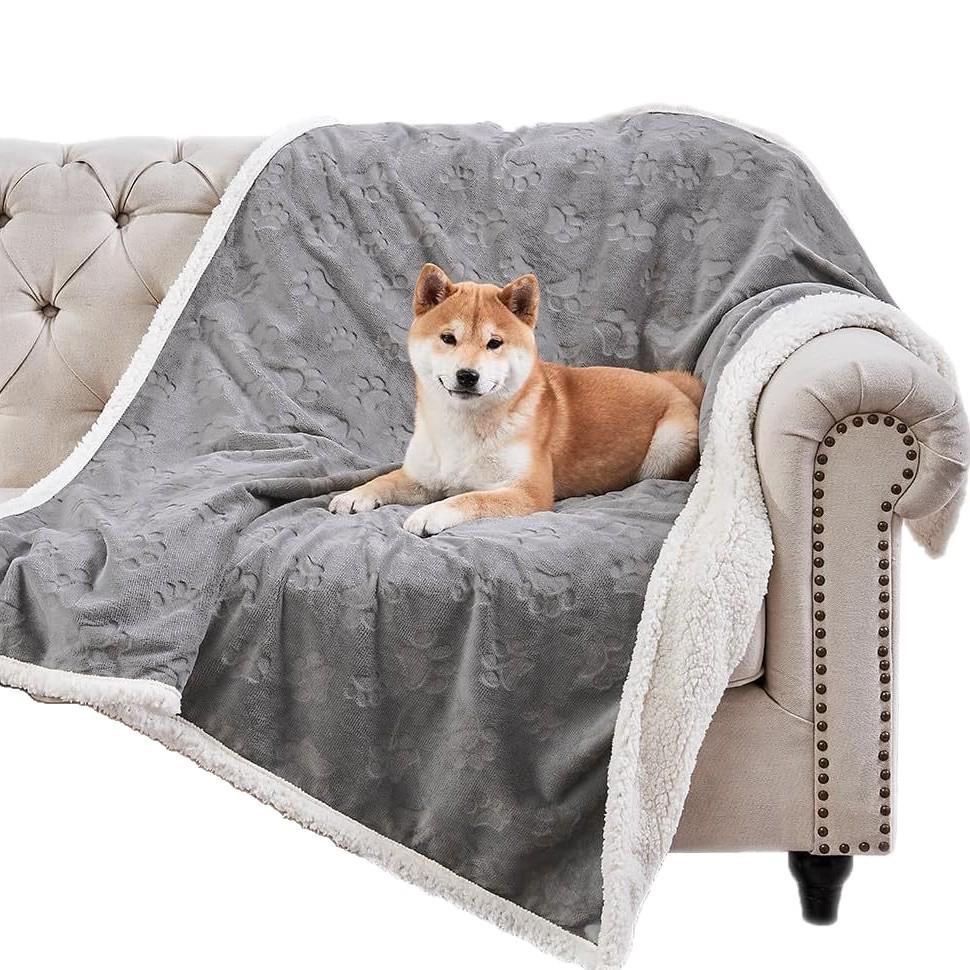 Pet Waterproof Sherpa Blanket - Paw Print Design, All-Season Warmth