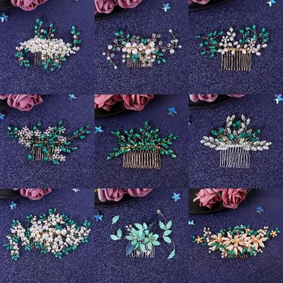 Pente de Cabelo de Cristal Verde para Mulheres Festa de Formatura Pente de Cabelo de Pérola Clipe Faixa de Cabeça Acessórios de Cabelo de Casamento Nupcial Joias Grampo de Cabelo Pente