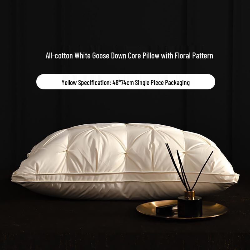 Luxury Goose Down Pillow with Cotton Cover for Neck Support