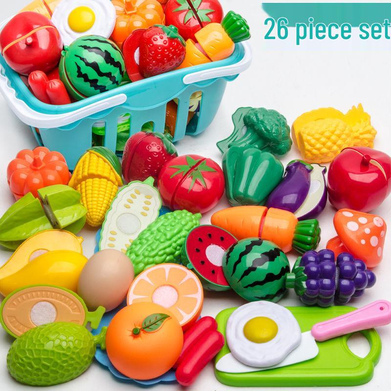 Kids' Pretend Play Kitchen Set: Fruit, Vegetables, Pizza, Cake Cutting Toy