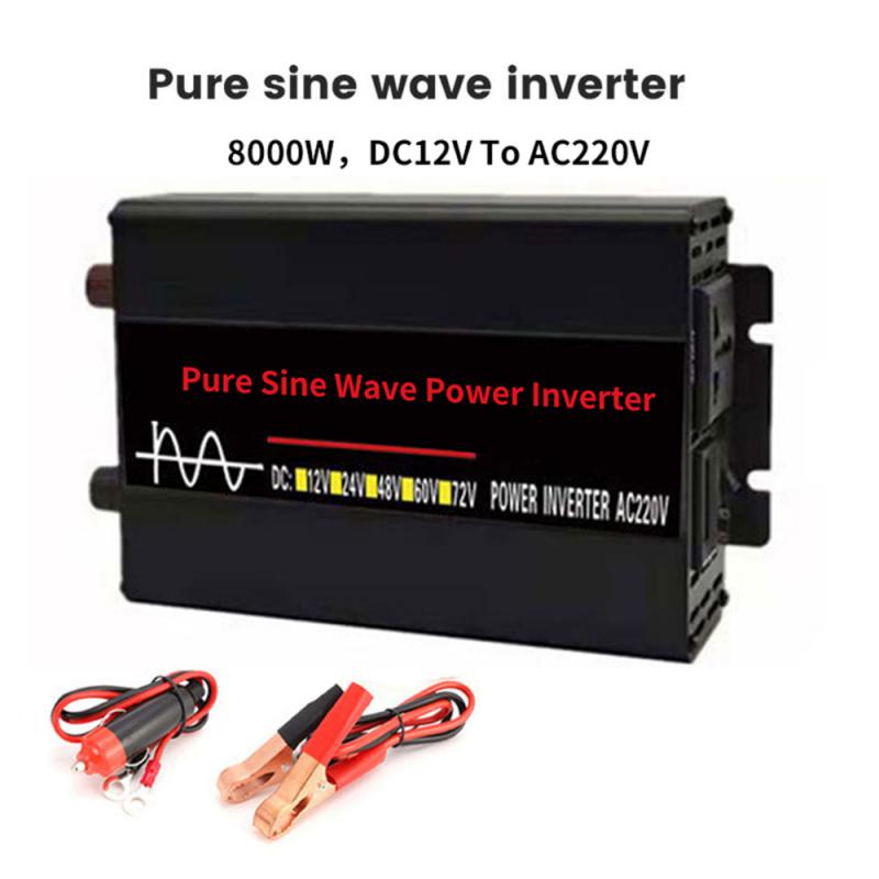 5000W/8000W Pure Sine Wave Power Inverter DC 12V To AC 220V Solar System Solar Panel Home Outdoor RV Camping Wave Power Inverter