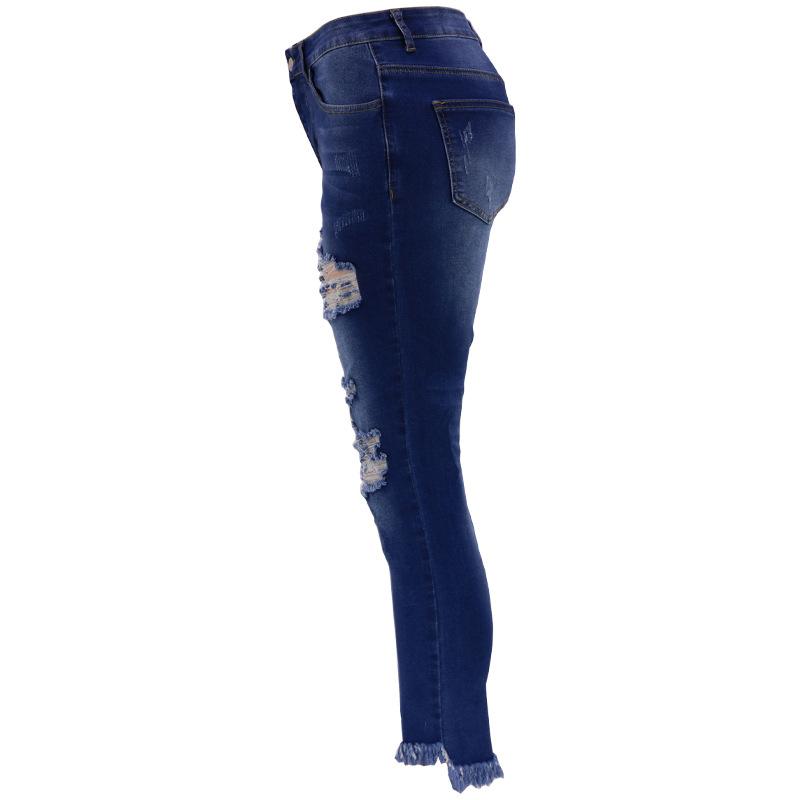 2024 Women's Cropped Jeans with Fashionable Holes and Irregular Pants