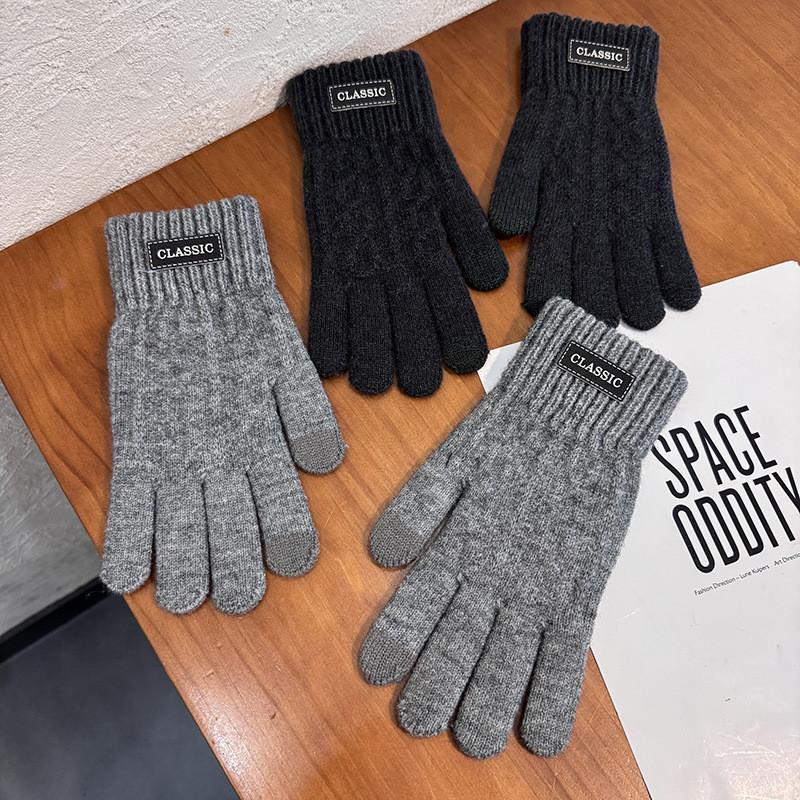 Handgestrickte Touchscreen-Handschuhe für Herren Winterwärme Mit gemustertem Design Für Freizeitkleidung