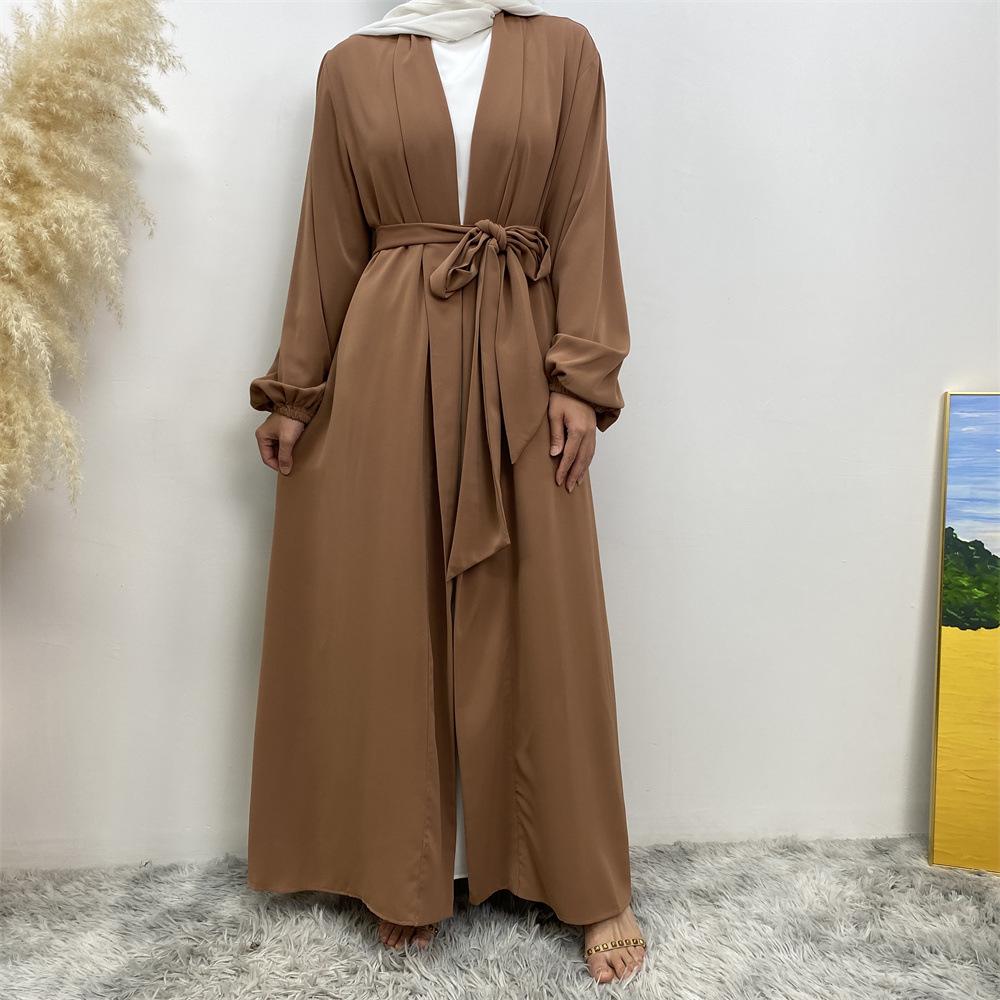 12-Color Slim Fit Long Sleeve Cardigan with Pockets - Casual Muslim Robe Style 1876