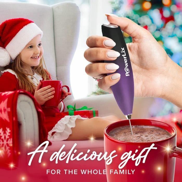 Mousseur à lait électrique à piles powerlix - support en acier inoxydable - 19 000 tr/min - ombre noir