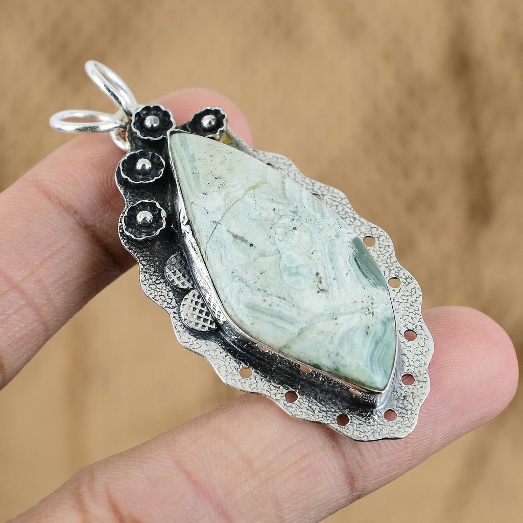 Natural Variscite Gemstone Pendant 925 Sterling Silver Indian Jewelry For Girls