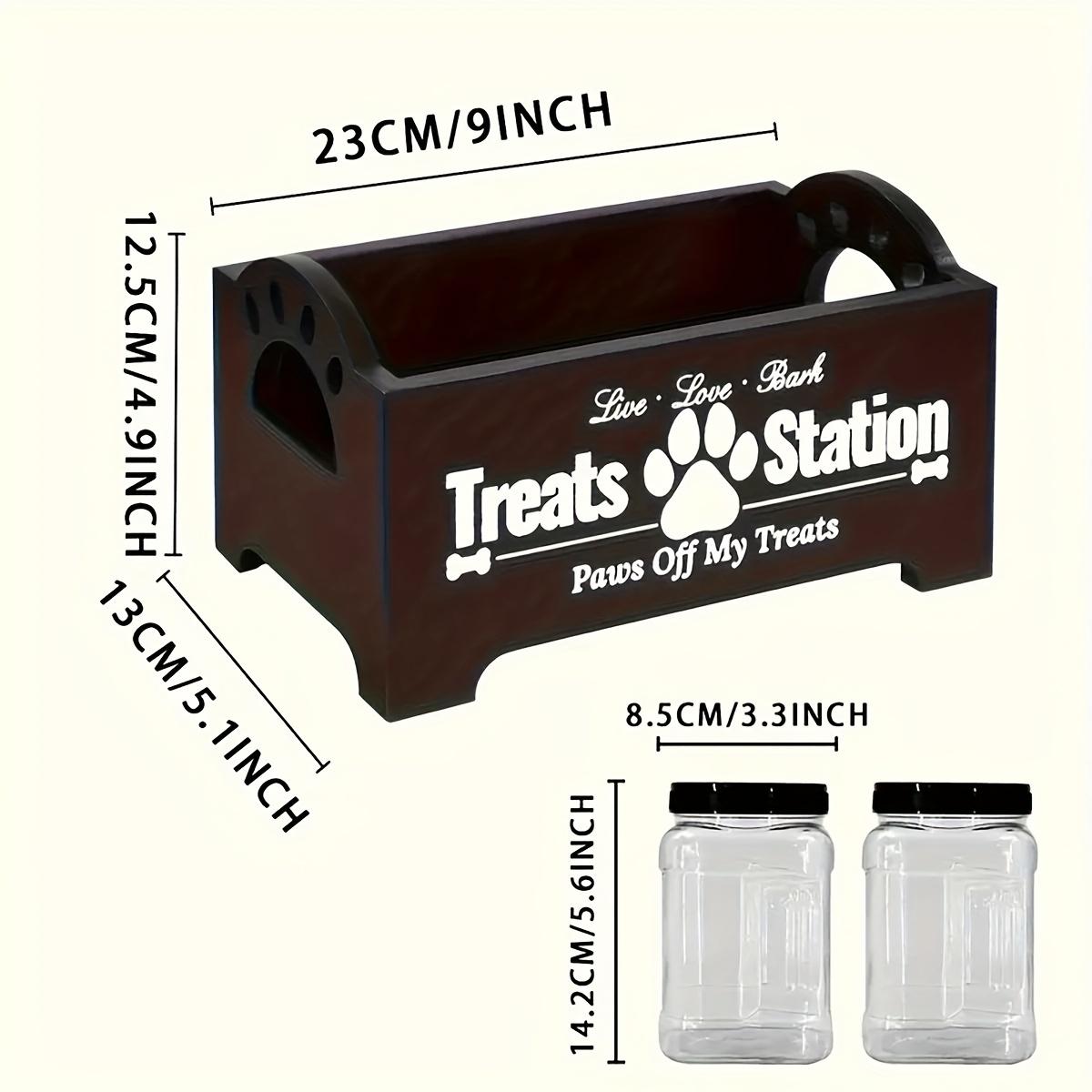 Wooden Pet Snack Box with 2/3 Sealed Plastic Cans,Cat and Dog Food Storage Container,Durable Wooden Farmhouse Style Storage Box