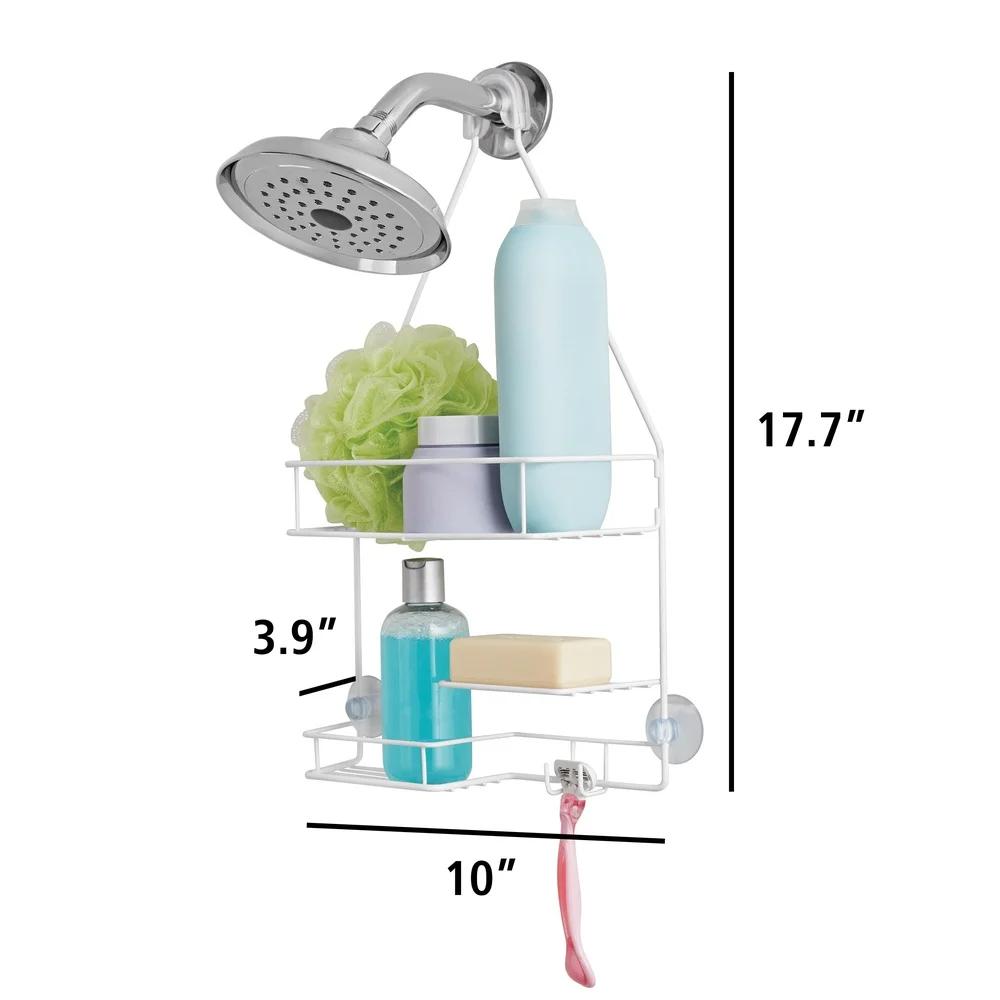 Over Shower Caddy with 2 Shelves Soap Tray Hooks Rust Resistant Bathroom Storage Solution Shower Essentials