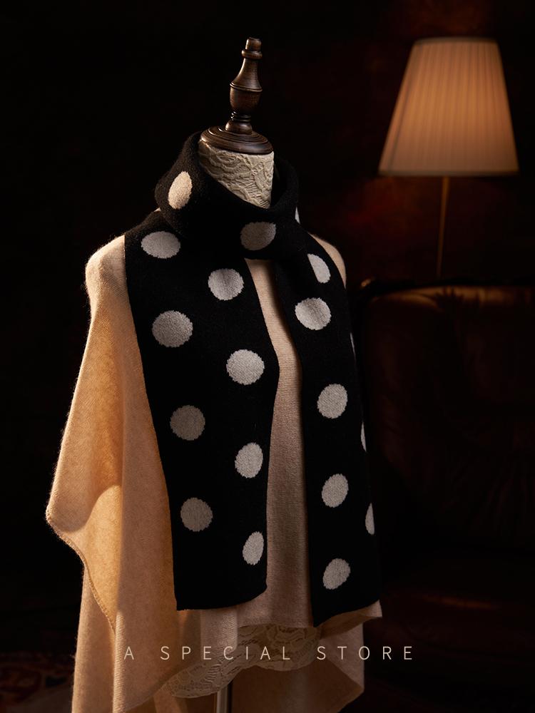 

Women Cashmere Knitted Scarf Dots Pattern Jacquard Long Thick Neck Warmer Ring Collar Wool Accessories #141
