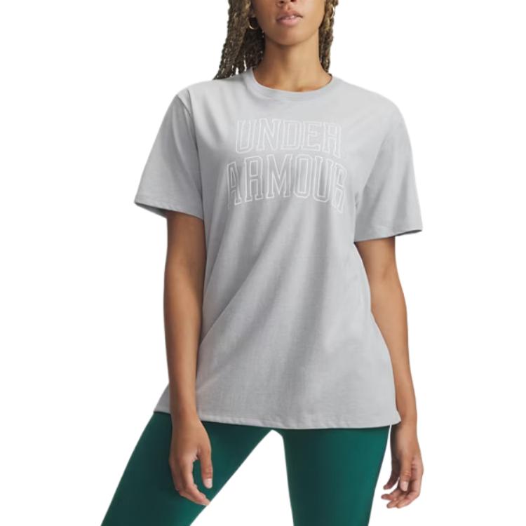 Under Armour Ribbed Letter Knit Loose Short Sleeve T-Shirt Women tops 6007883-012