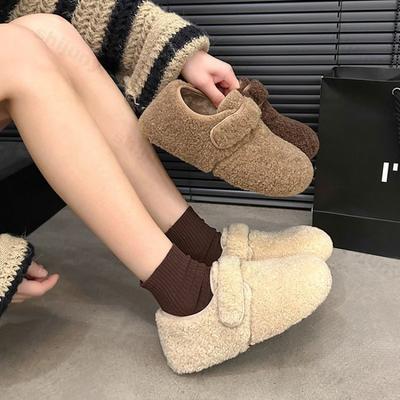 Women Flats Shoes 2026 Autumn Winter Comfort Soft Sole Mary Jane Shoes Outdoor Retro Warm Plush Cotton Shoes Zapatos Mujer