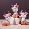 Mini Reindeer Statue Cartoon Fawn Elk Pattern Figurine Animal Cake Topper Desk