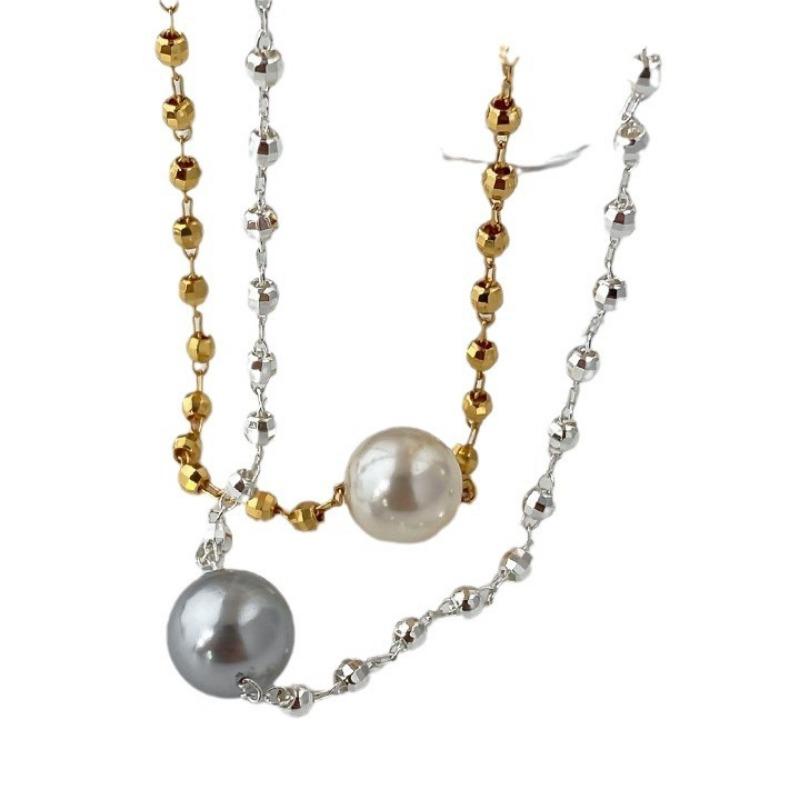 Gold Silver Beaded Pearl Pendant Necklace Set – Minimalist Dainty Jewelry for Women, Elegant Gift