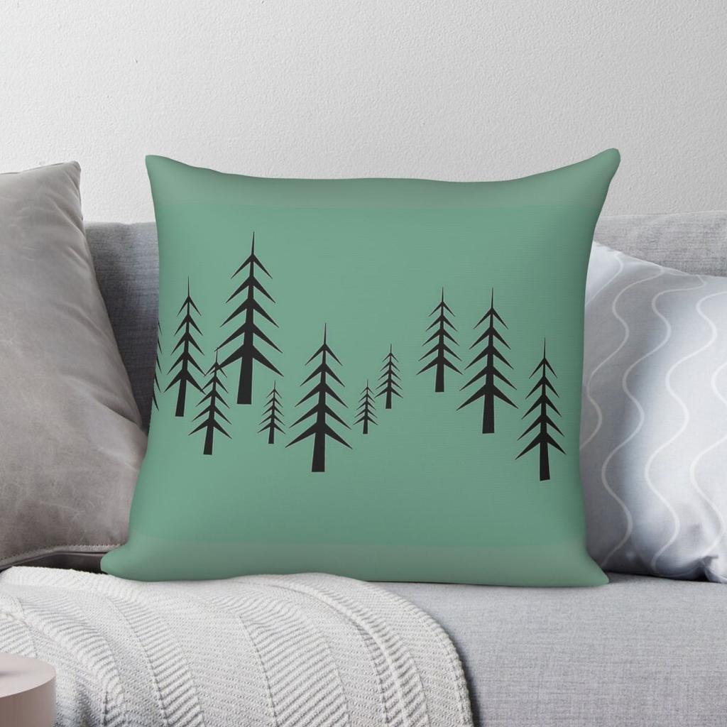 Pine Tree Forest Green Black Square Pillowcase Polyester Linen Velvet Creative Zip Decor Throw Pillow Case Sofa Seater