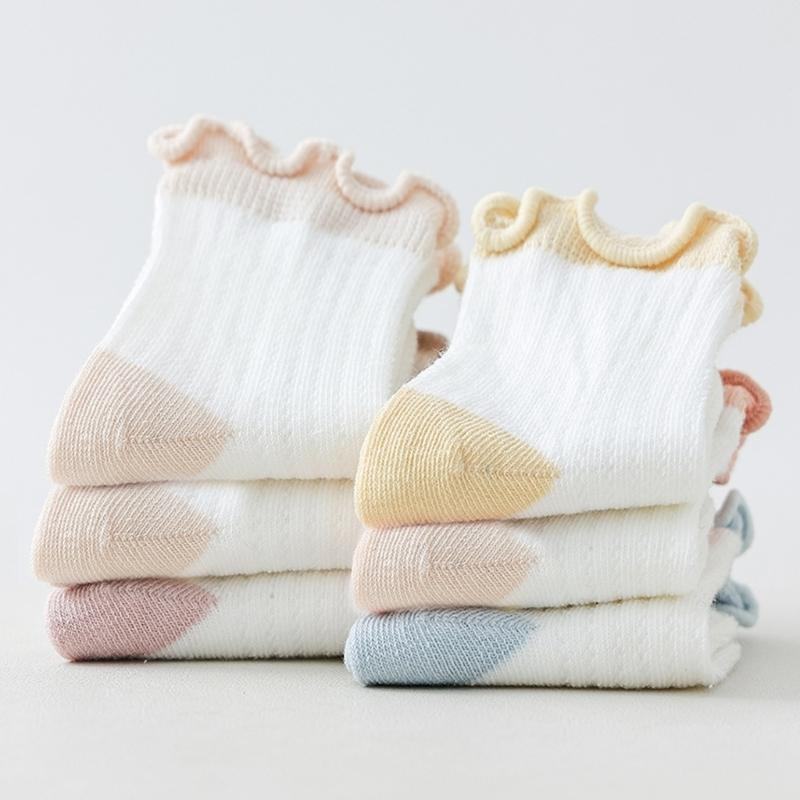 3 Pair/set Kids Socks Elastic Cuffs Breathable Mesh Design for Daily Use 0-5 Years Old Comfortable Summer Footwear