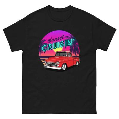 Sunset Cruising Unisexs Heavyweight Tee Vintage Streetwear Stretched Slightly Breathable Versatile Unisex Stylish