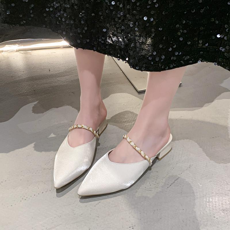 

New Summer Comfortable Headgear Casual Women s Shoes Fashionable and Elegant Square Heel Non-slip Slippers for Women 35 бежевый
