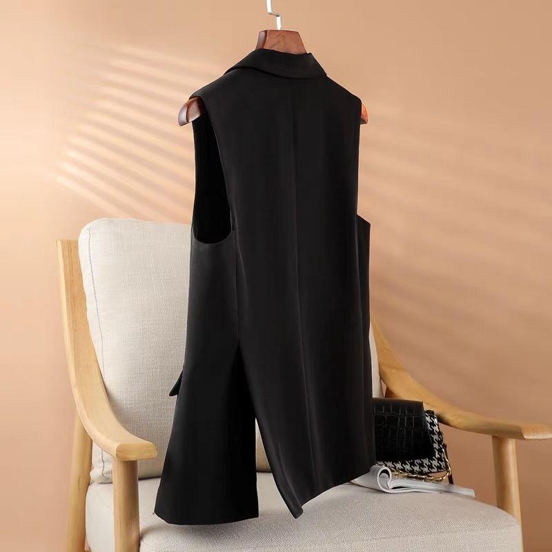 Loose Fit British Style Double Back Slit Vest Sleeveless Jacket Casual Korean Coat