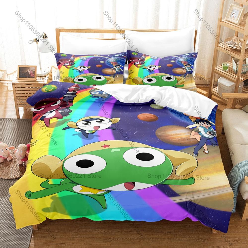 Cool Personality Classic Anime Keroro Frog Bedding Set New Duvet Cover Pillowcase Japanese Manga Fans Gift Bed Kids Room Decor C