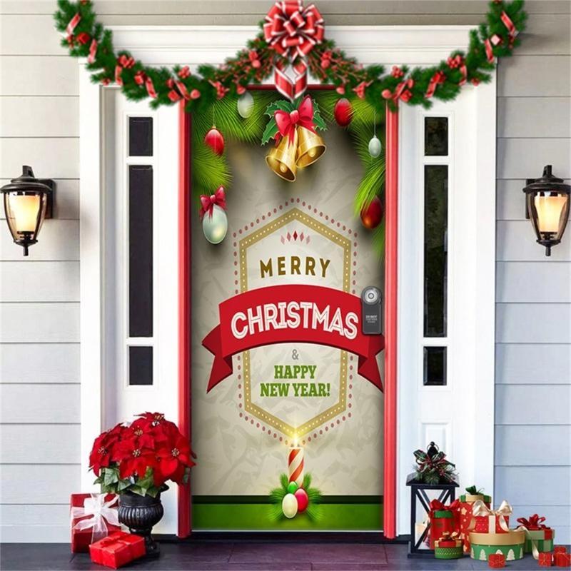 Christmas Party Background Decors Durable Polyester Door Hanging Tapestry Easy Mount