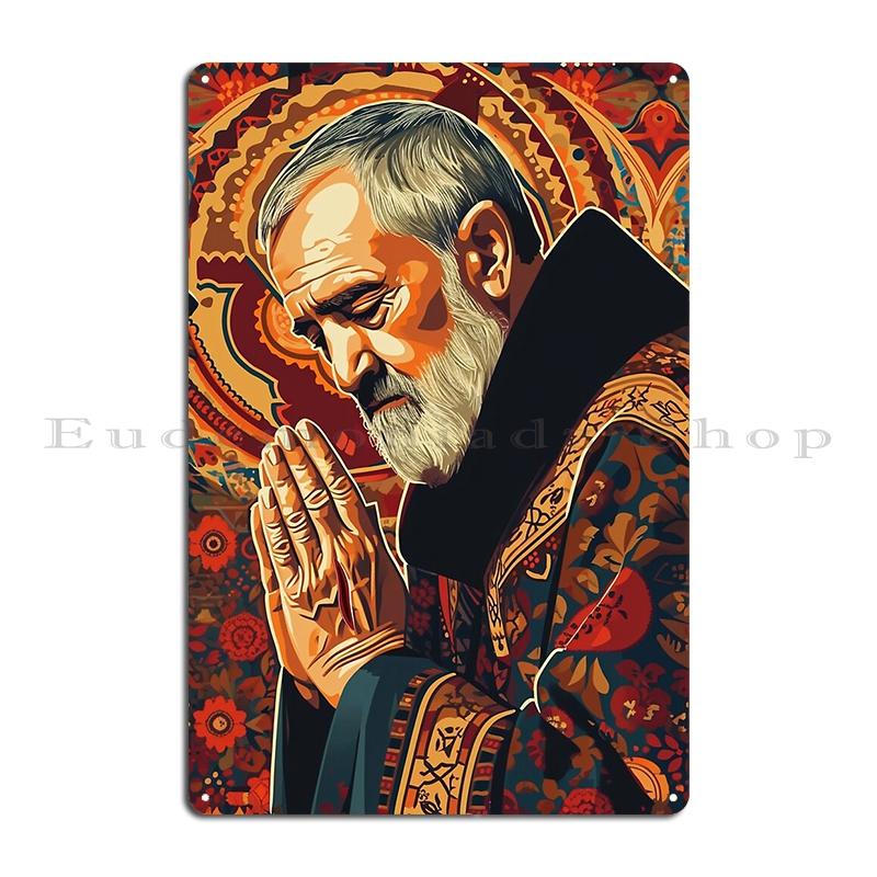 Mosaic Of Father Pius Padre Pio Metal Plaque Kitchen Designing Rusty Customized Wall Decor Pastor Tin Sign Poster