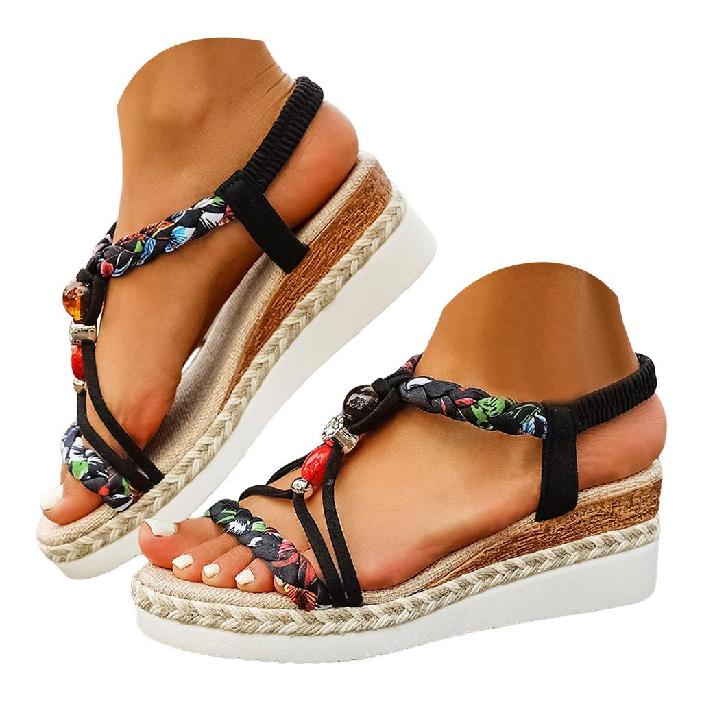 Thick Soled Women'S Bohemian Shoes Fashion Casual Braided Strap Wedge Sandals For Women Beach Sandals For Women Dressy Summer