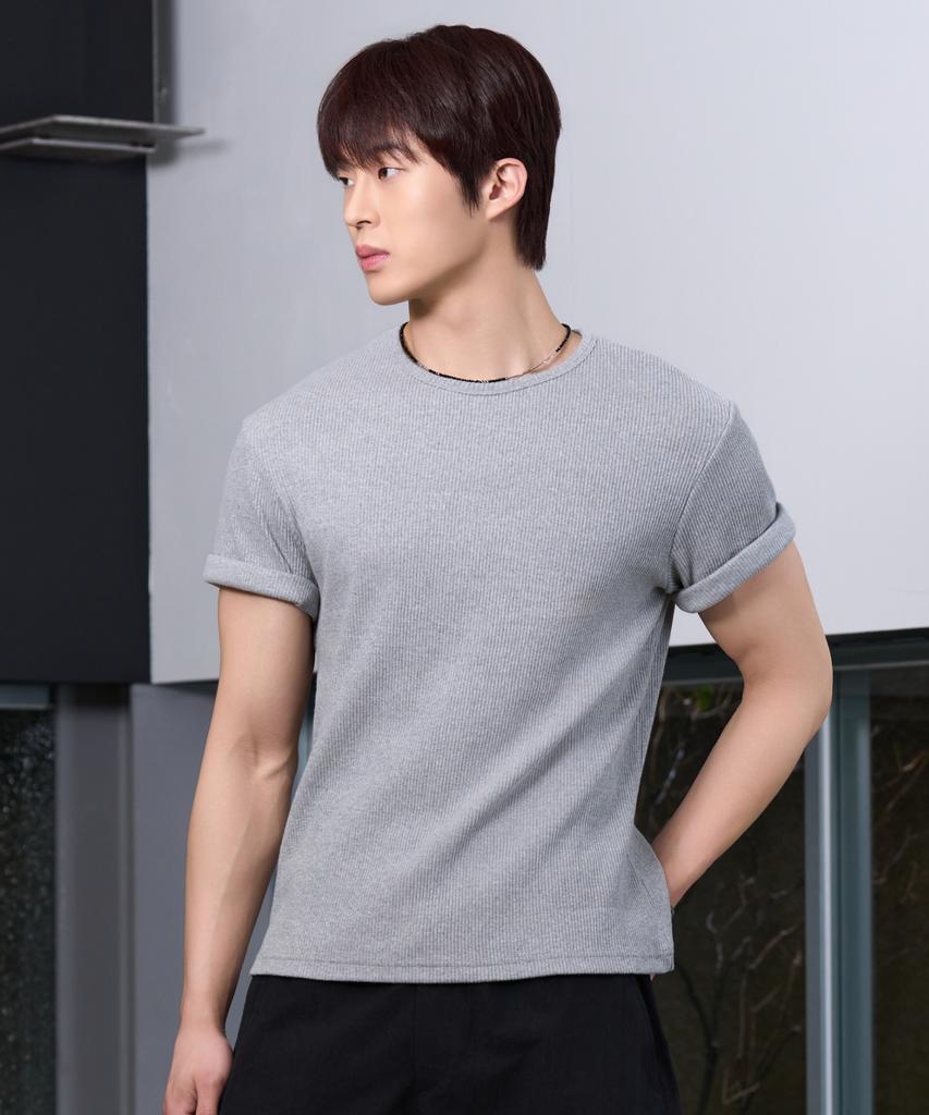 HYOJI 26 Ss Semi-Crop Ribbed Round Short Sleeve T-Shirt (3 Colors)