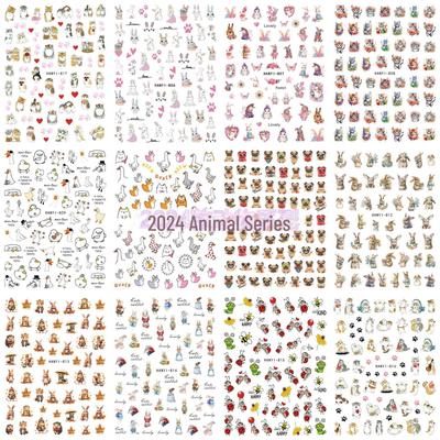 2025 Cute Animal Cat Nail Stickers Decals